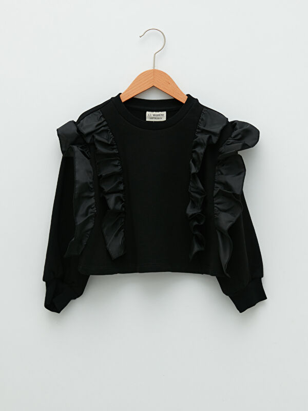 Bisiklet Yaka Fırfır Detaylı Uzun Kollu Kız &Ccedil;ocuk Sweatshirt - LC WAIKIKI