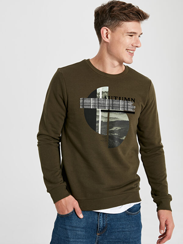 Bisiklet Yaka Baskılı Kalın Sweatshirt - LC WAIKIKI