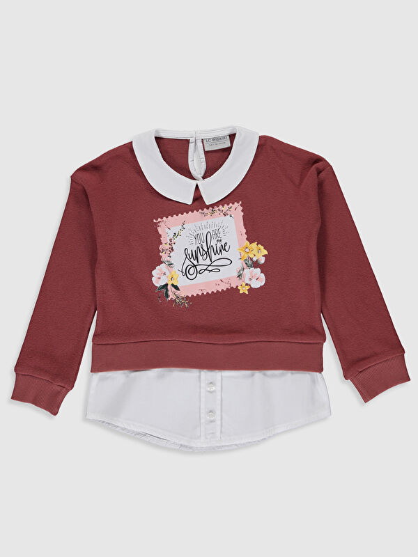 Bisiklet Yaka Baskılı Uzun Kollu Kız &Ccedil;ocuk Sweatshirt