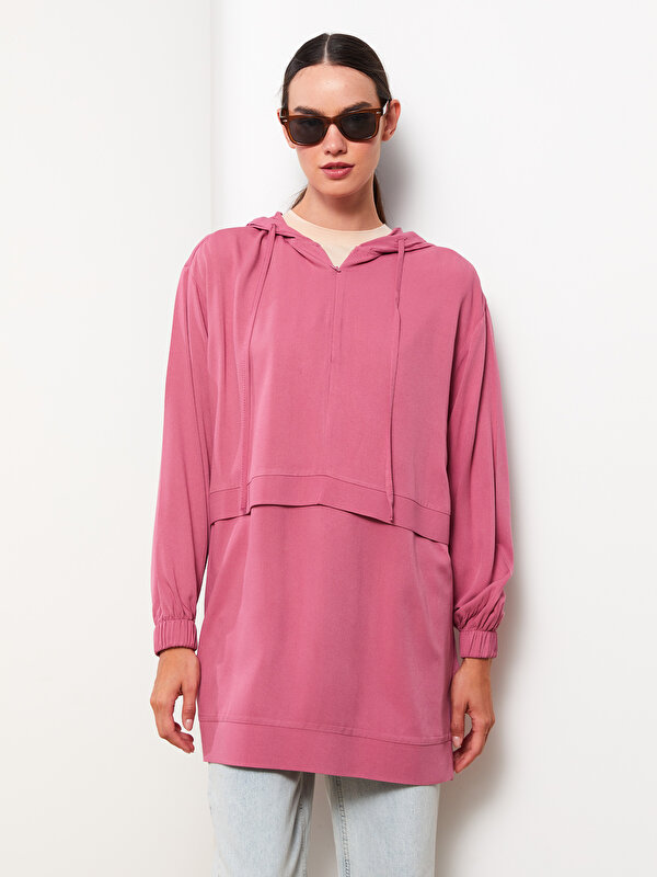 Hooded Embroidered Long Sleeve Oversize Women's Sweatshirt Tunic