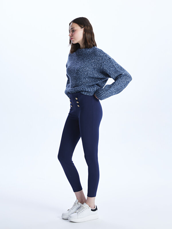 Buy LC WAIKIKI Women High Waist Navy Blue Trousers online