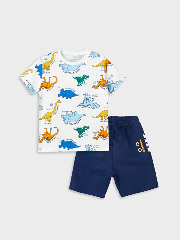 Crew Neck Short Sleeve Printed Baby Boy Shorts Pajama Set