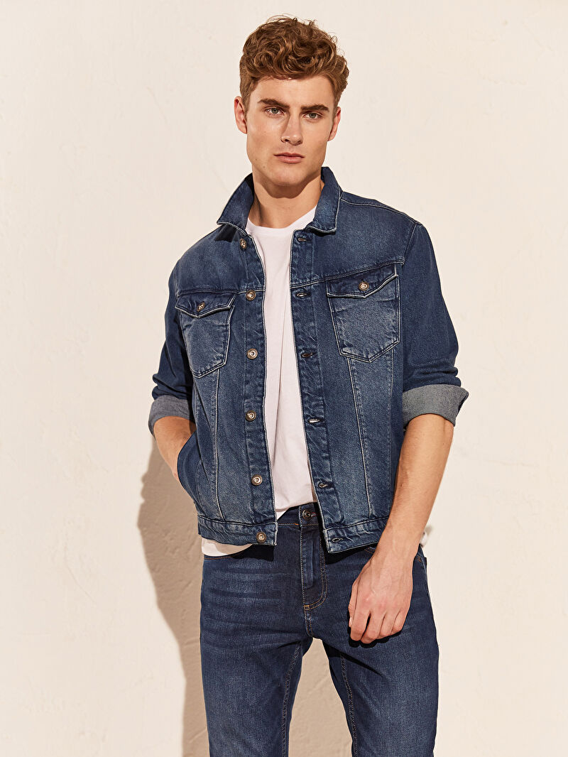 İndigo Standart Kalıp Erkek Jean Ceket LC Waikiki İndigo Standart Kalıp Erkek Jean Ceket LC Waikiki