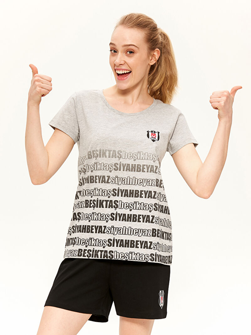 Siyah Besiktas Amblemi Baskili Kadin Taraftar Sortlu Pijama Takimi Lc Waikiki