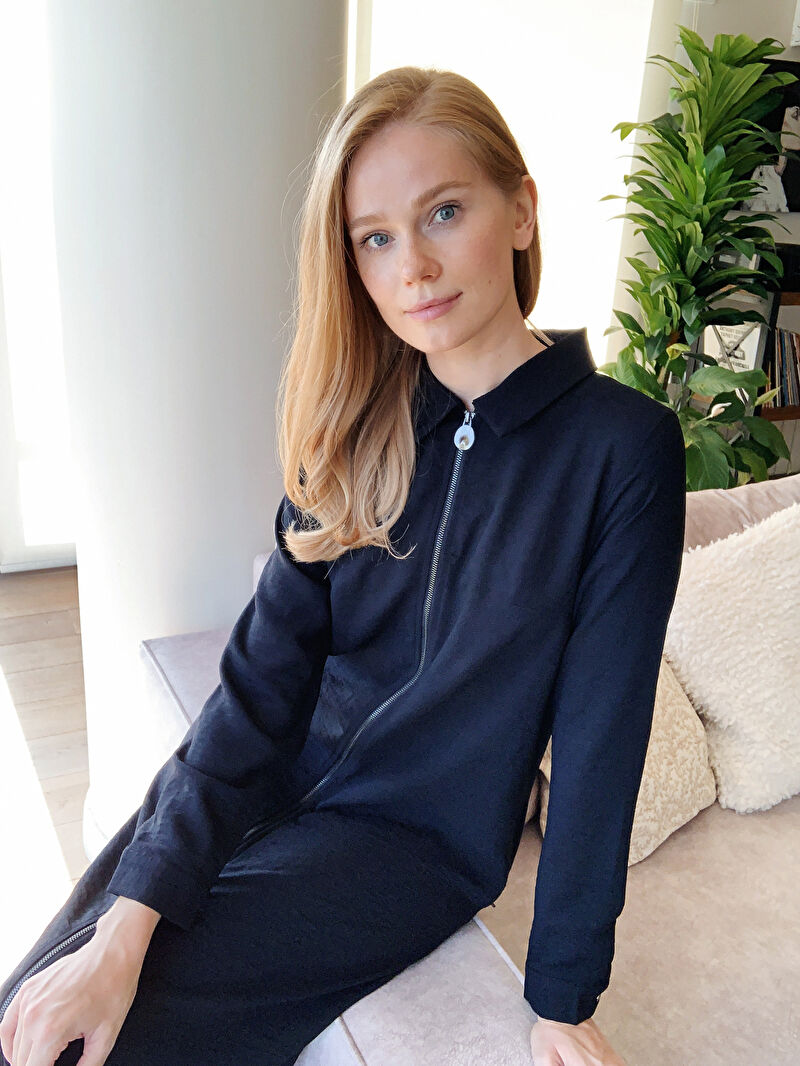 Lacivert Fermuar Kapamali Ferace Lc Waikiki