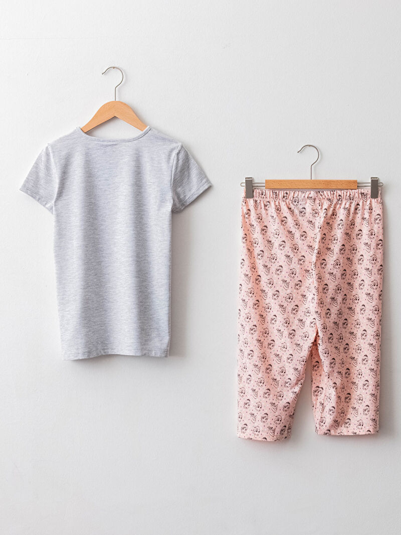 gri bisiklet yaka elsa baskili kisa kollu kiz cocuk pijama takimi lc waikiki