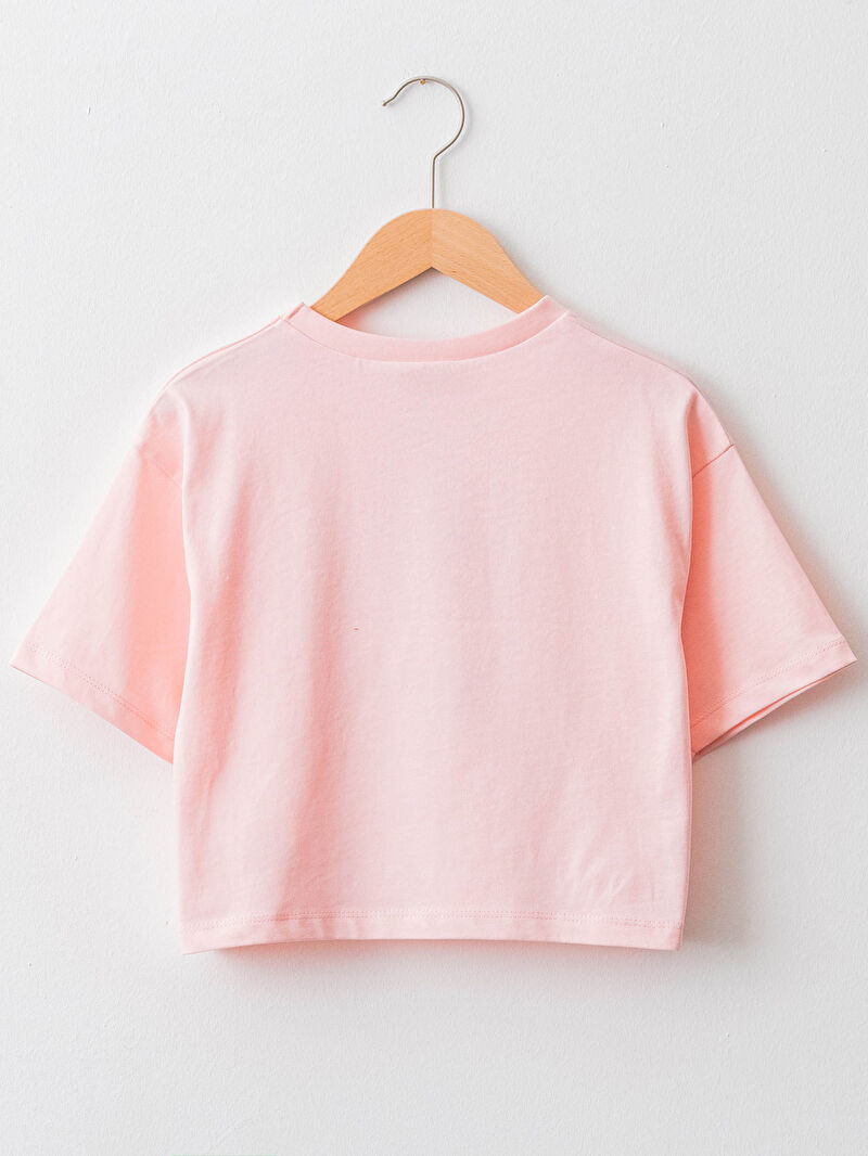 Pembe Bisiklet Yaka Baskili Kisa Kollu Pamuklu Kiz Cocuk Tisort Lc Waikiki