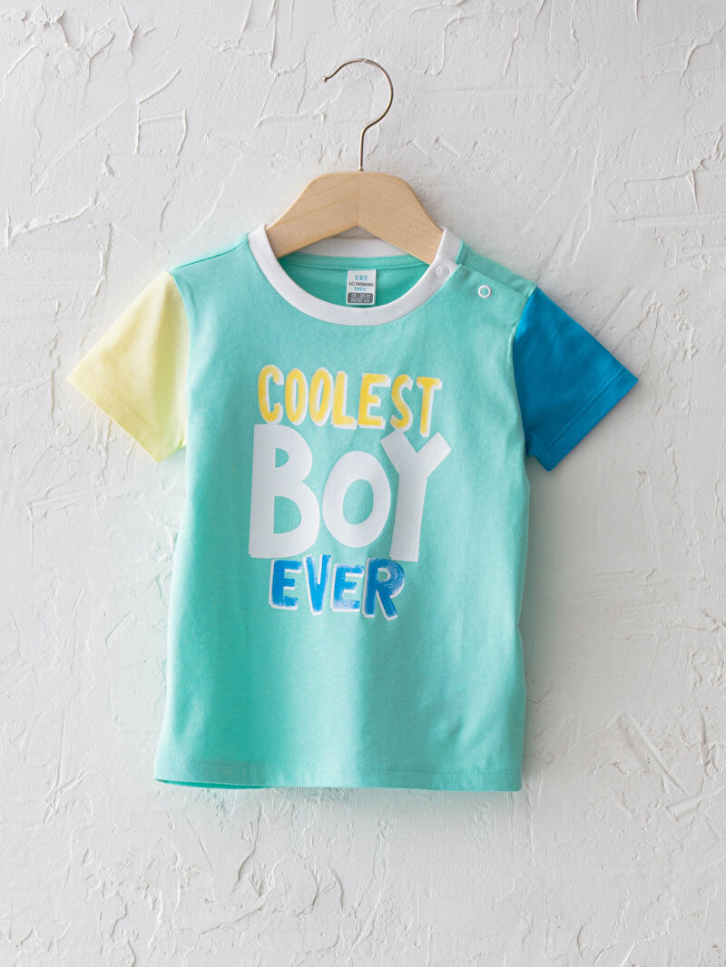 Turkuaz Bisiklet Yaka Kısa Kol Baskılı Erkek Bebek Tişört