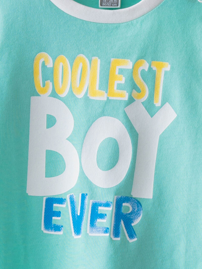 Turkuaz Bisiklet Yaka Kısa Kol Baskılı Erkek Bebek Tişört