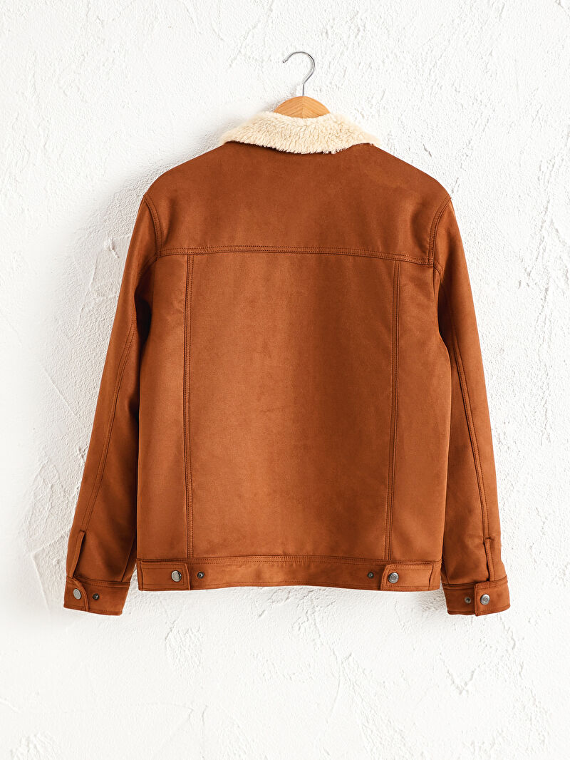 Bej Slim Fit Kürk Yaka Süet Erkek Mont LC Waikiki