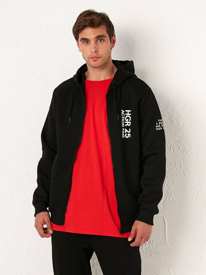 siyah kapusonlu fermuarli sweatshirt lc waikiki