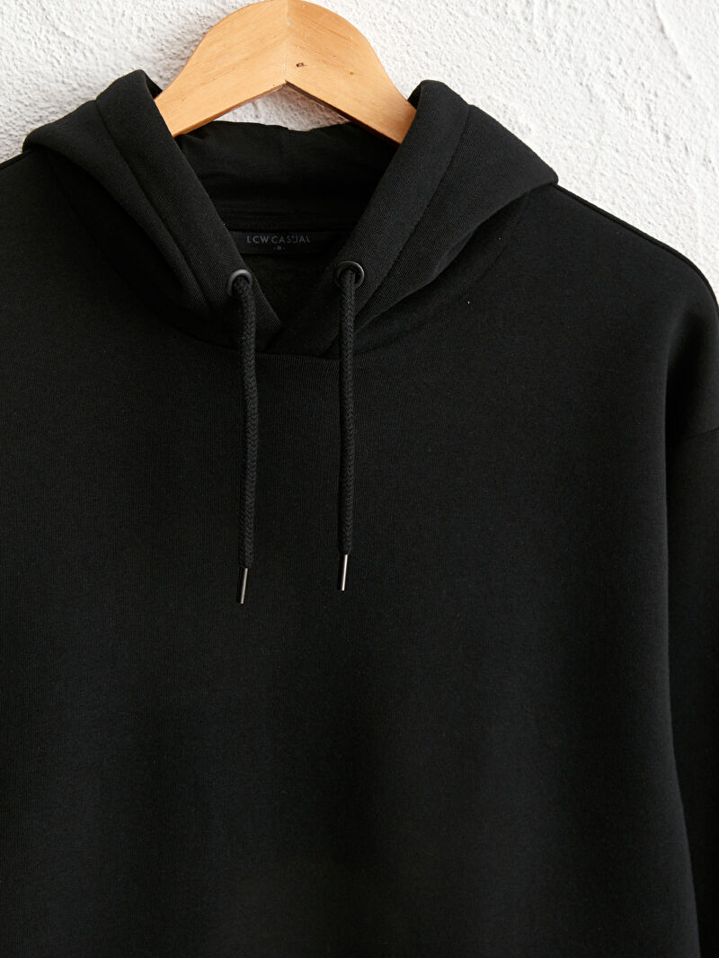 siyah kapusonlu basic kalin sweatshirt lc waikiki