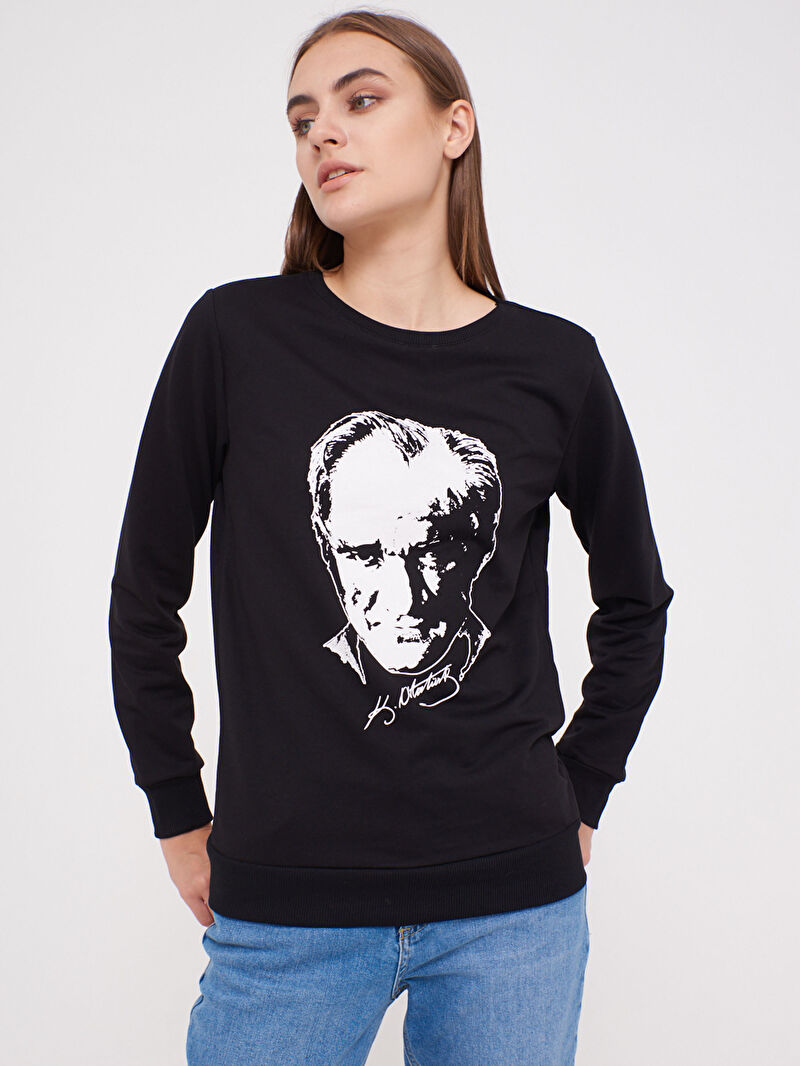 Siyah Ataturk Baskili Sweatshirt Lc Waikiki