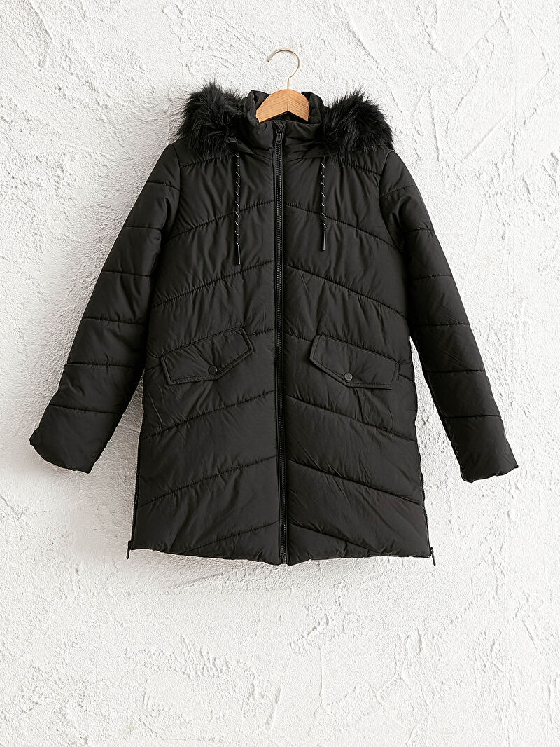 Siyah Kapusonlu Kalin Sisme Mont Lc Waikiki