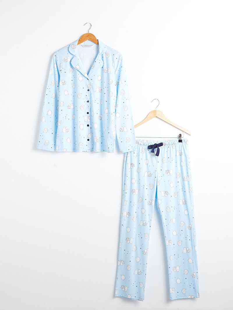 Mavi Baskili Pamuklu Pijama Takimi Lc Waikiki