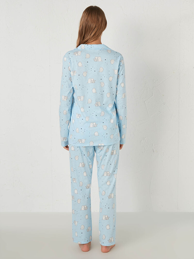 Mavi Baskili Pamuklu Pijama Takimi Lc Waikiki
