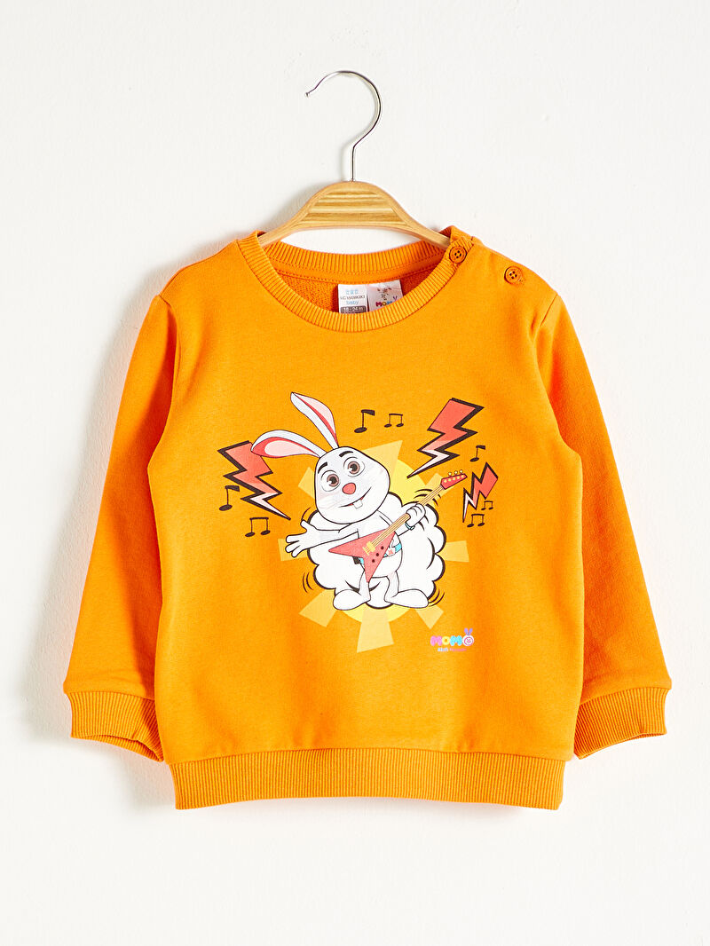 Turuncu Erkek Bebek Momo Baskılı Sweatshirt LC Waikiki