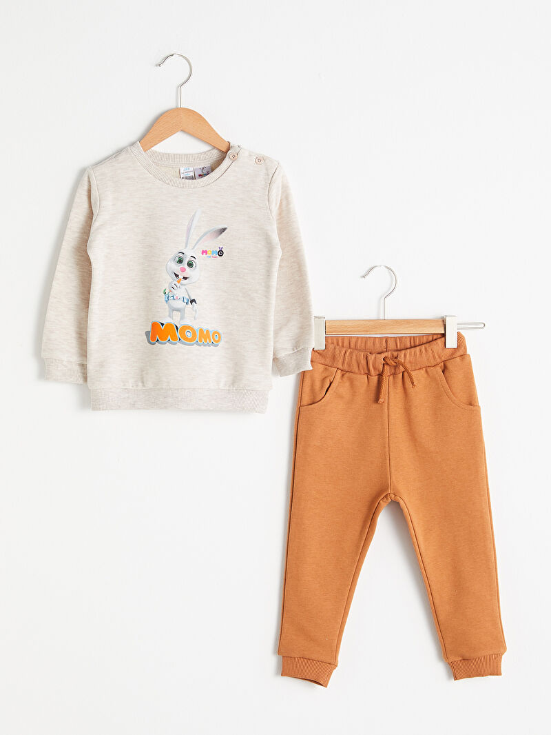 Gri Erkek Bebek Momo Baskılı Takım 2�li LC Waikiki