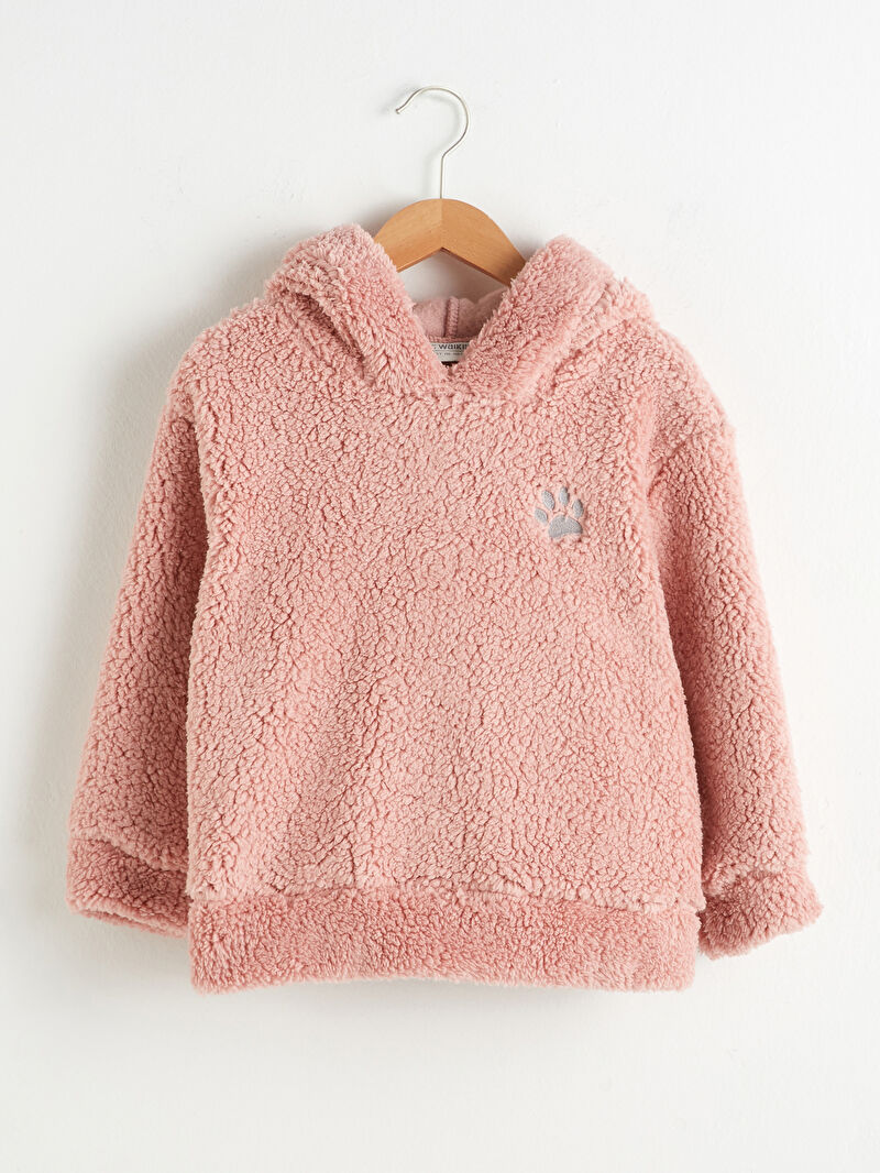 pembe kiz cocuk kapusonlu pelus sweatshirt lc waikiki