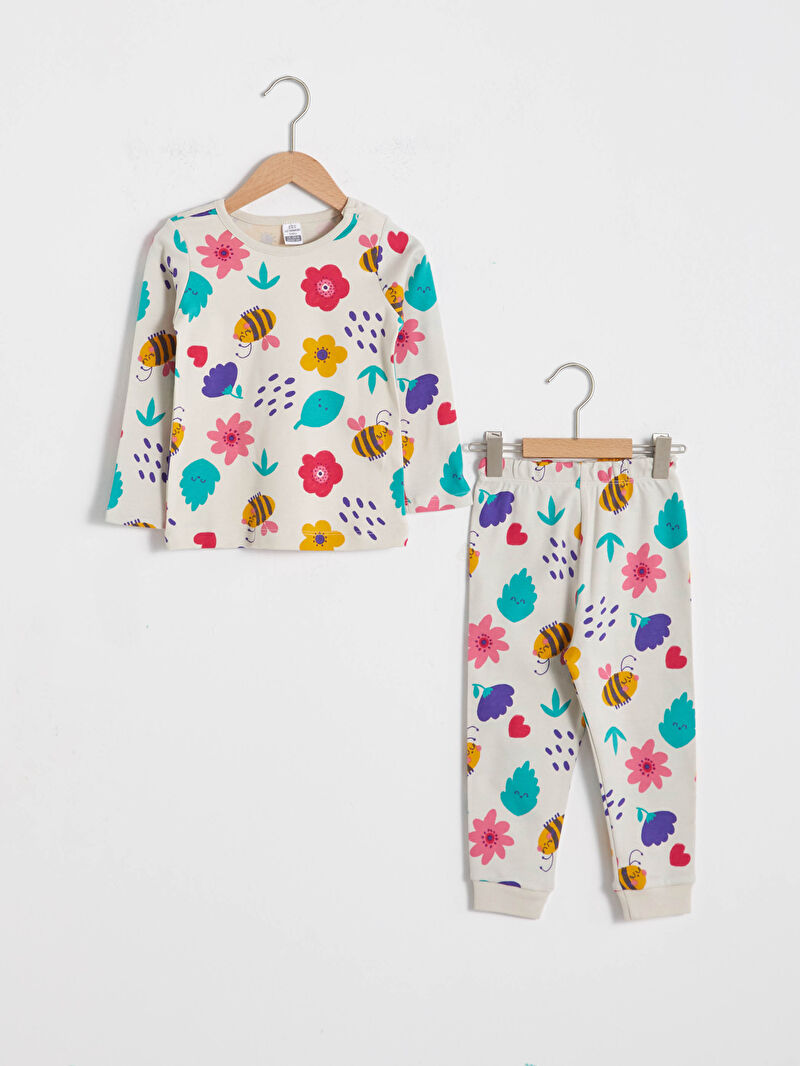 Ekru Kız Bebek Baskılı Pijama Takımı LC Waikiki