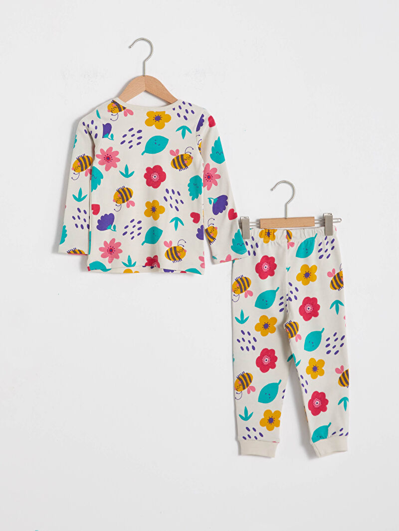 Ekru Kız Bebek Baskılı Pijama Takımı LC Waikiki