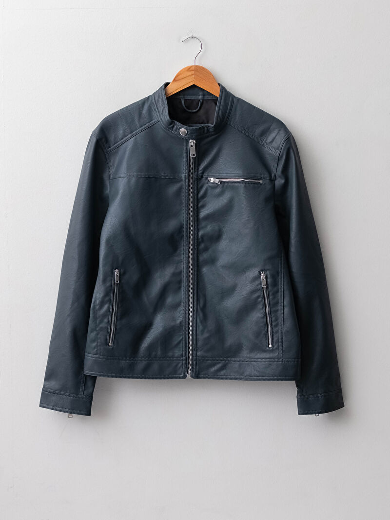 navy leather look jacket