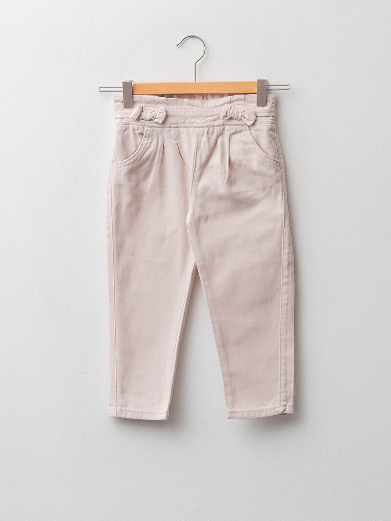 Bej Beli Lastikli Basic Pamuklu Kiz Bebek Pantolon Lc Waikiki