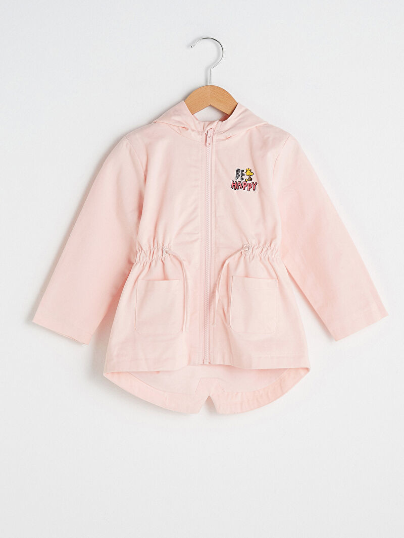 Pembe Kapüşonlu Uzun Kol Snoopy Baskılı Kız Bebek Mont