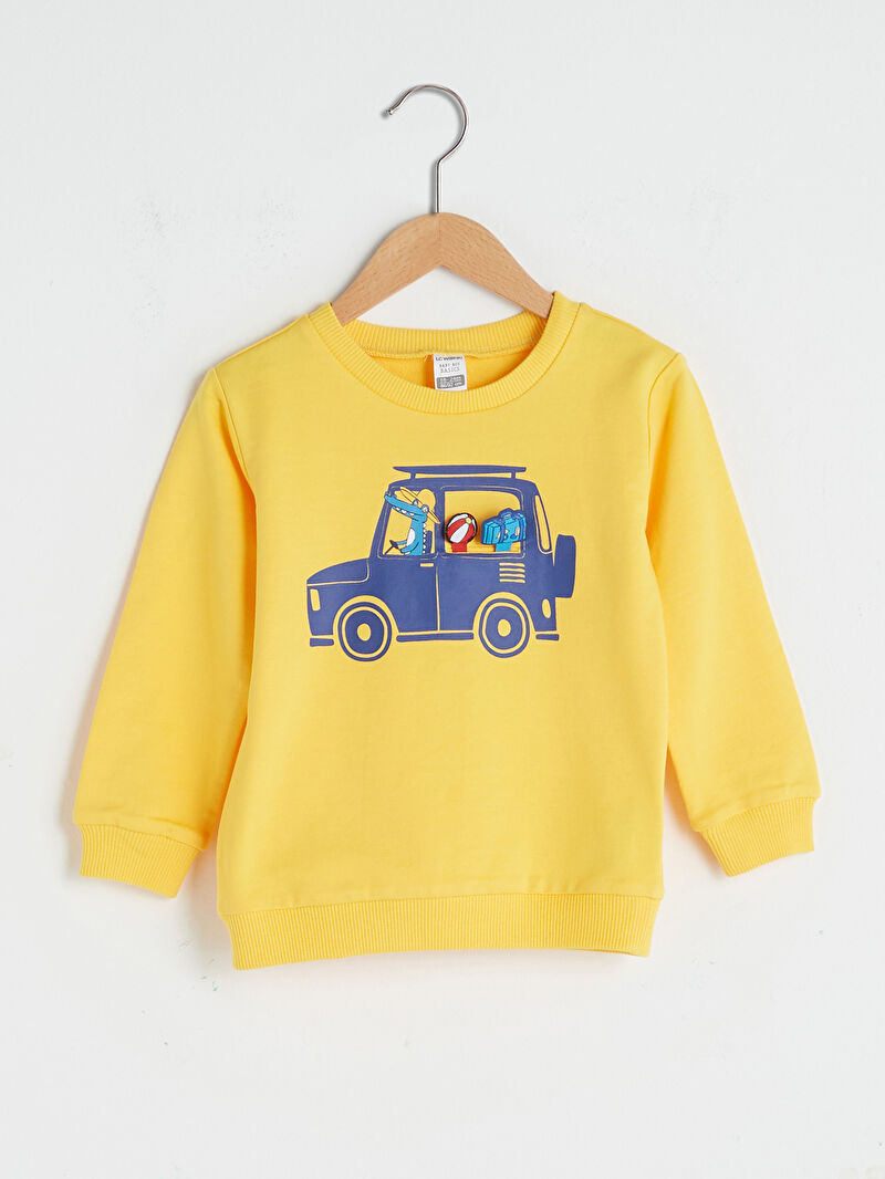 Sari Bisiklet Yaka Uzun Kol Baskili Erkek Bebek Sweatshirt Lc Waikiki