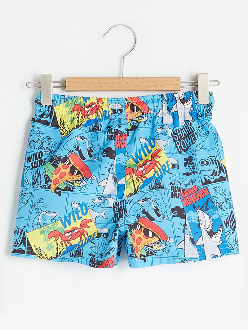 Turkuaz Baskılı Hızlı Kuruyan Erkek Çocuk Deniz Şortu LC