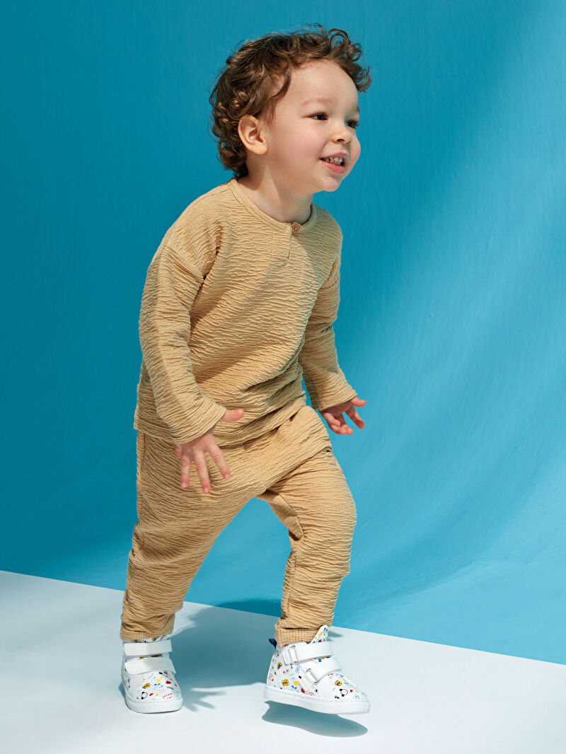 Bej Uzun Kol Bisiklet Yaka Basic Erkek Bebek Tişört LC