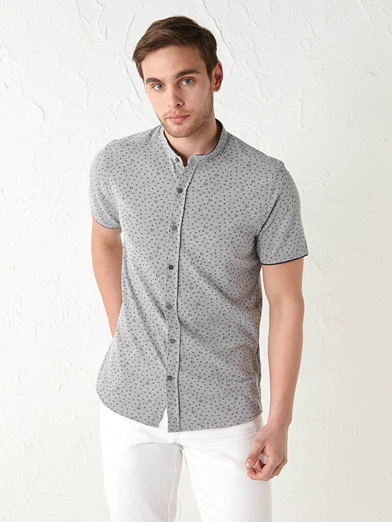 gri lcw vision slim fit hakim yaka kisa kollu desenli erkek gomlek lc waikiki