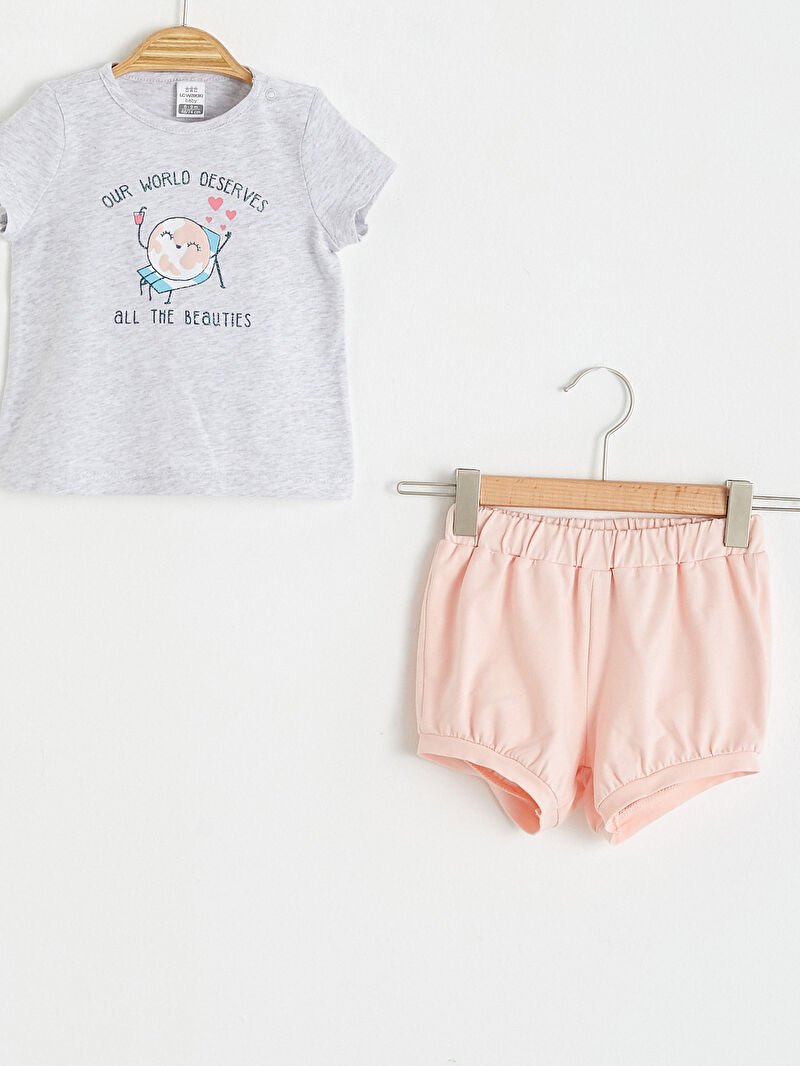 Ekru Kız Bebek Tişört Ve Şort LC Waikiki