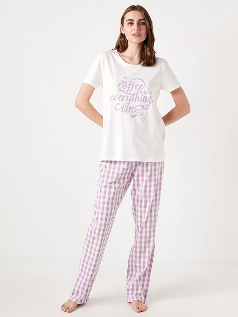 Mor Bisiklet Yaka Baskili Kisa Kollu Kadin Pijama Takimi Lc Waikiki
