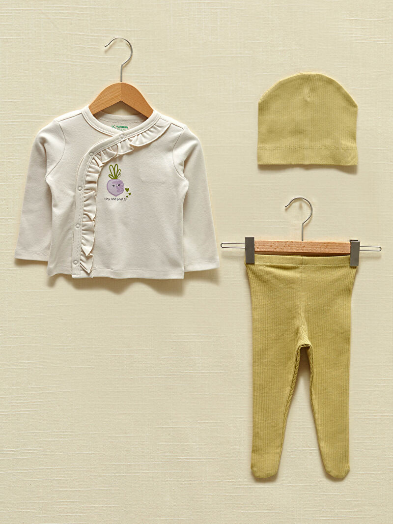 Ekru LCW GREEN Bisiklet Yaka Uzun Kol Organik Pamuklu Kız