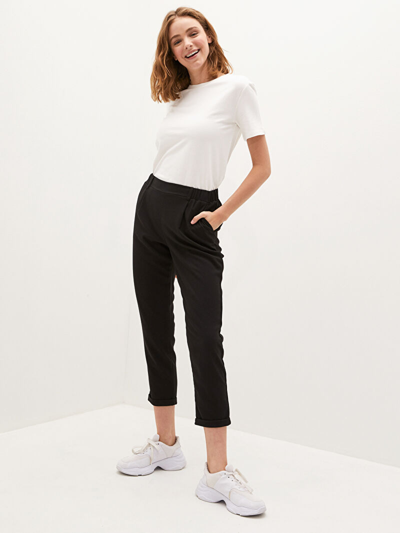 siyah beli lastikli gabardin havuc pantolon lc waikiki