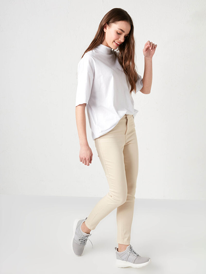 Bej Lcw Casual Slim Fit Dar Paca Gabardin Kadin Pantolon Lc Waikiki