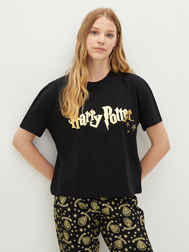 Siyah Bisiklet Yaka Harry Potter Baskili Kisa Kollu Kadin Pijama Takimi Lc Waikiki
