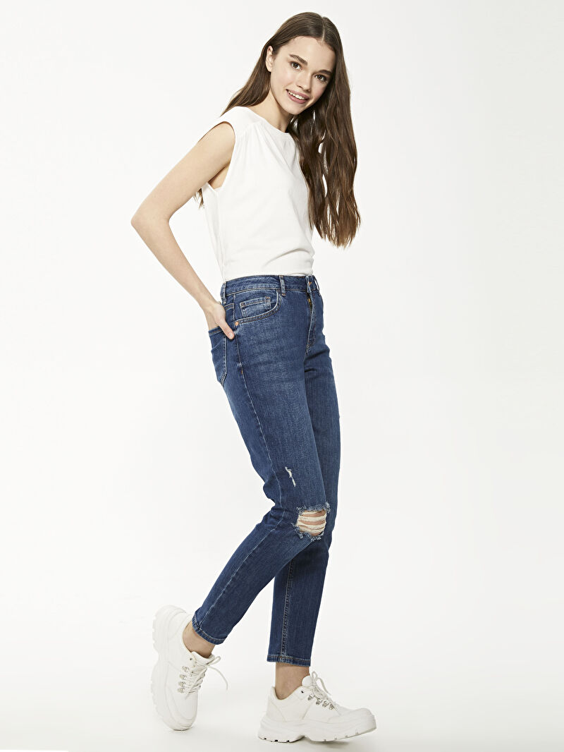 Indigo Yuksek Bel Bilek Boy Kadin Rodeo Jean Pantolon Lc Waikiki
