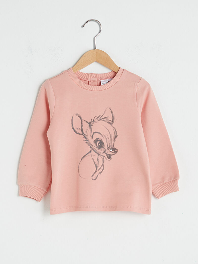 Pembe Bisiklet Yaka Uzun Kol Bambi Baskili Kiz Bebek Sweatshirt Lc Waikiki