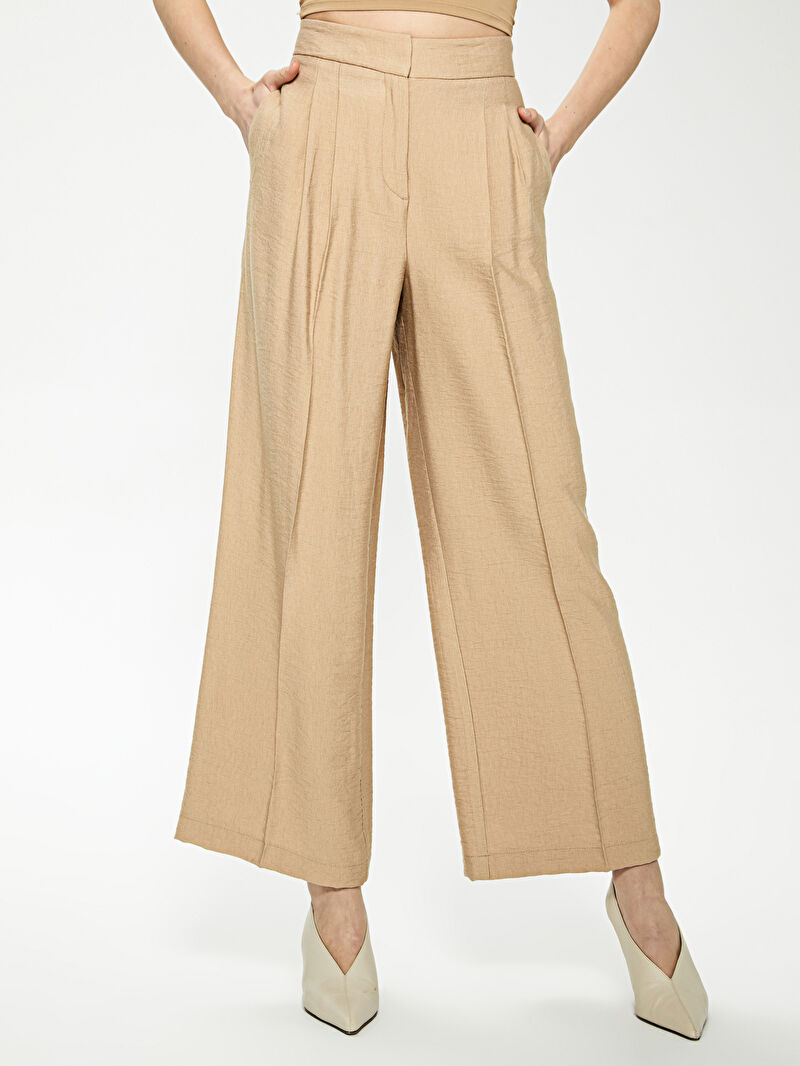 Bej Lcw Vision Yuksek Cep Detayli Keten Kadin Pantolon Lc Waikiki