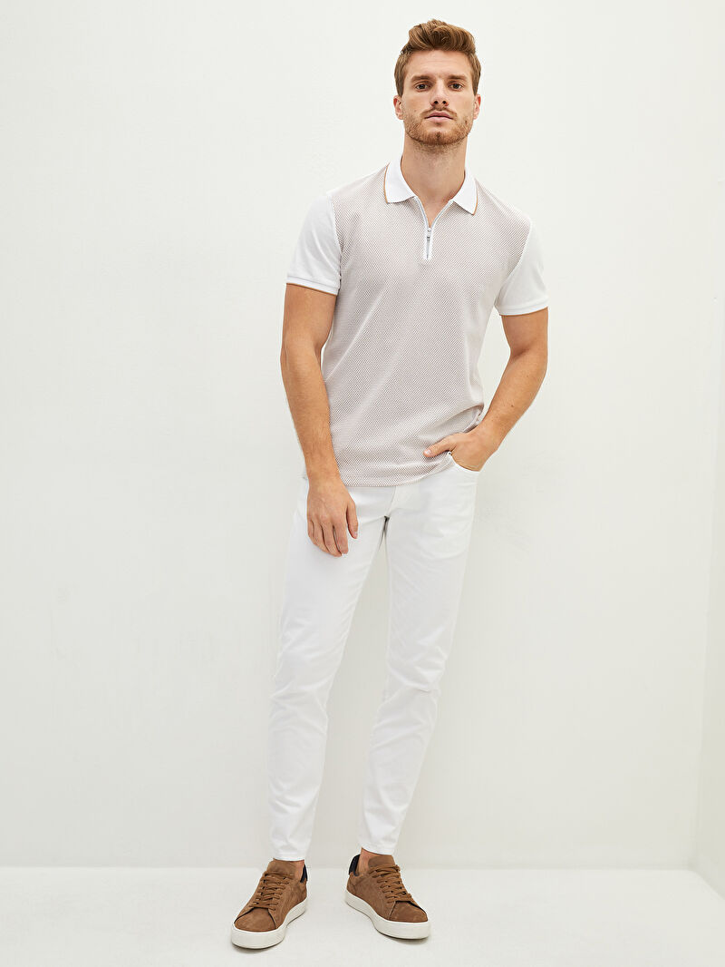 Beyaz Lcw Vision Polo Yaka Kisa Kollu Desenli Erkek Tisort Lc Waikiki