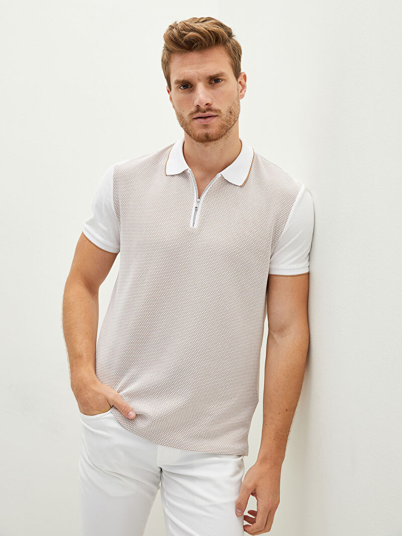 Beyaz Lcw Vision Polo Yaka Kisa Kollu Desenli Erkek Tisort Lc Waikiki