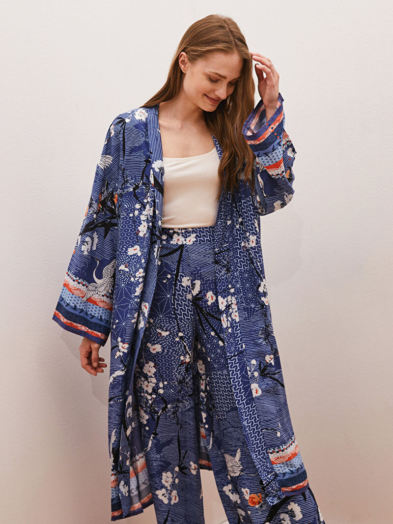 lacivert lcw classic sal yaka desenli uzun kollu viskon kadin kimono lc waikiki