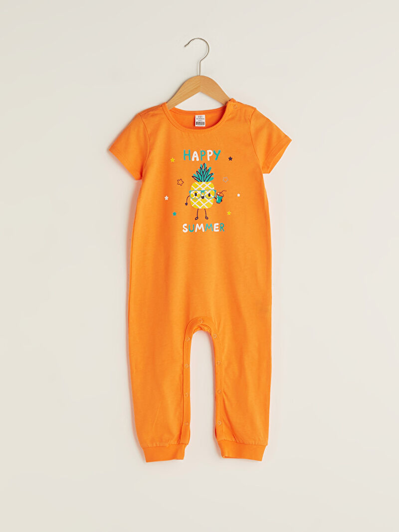 Turuncu Bisiklet Yaka Kısa Kollu Baskılı Pamuklu Erkek