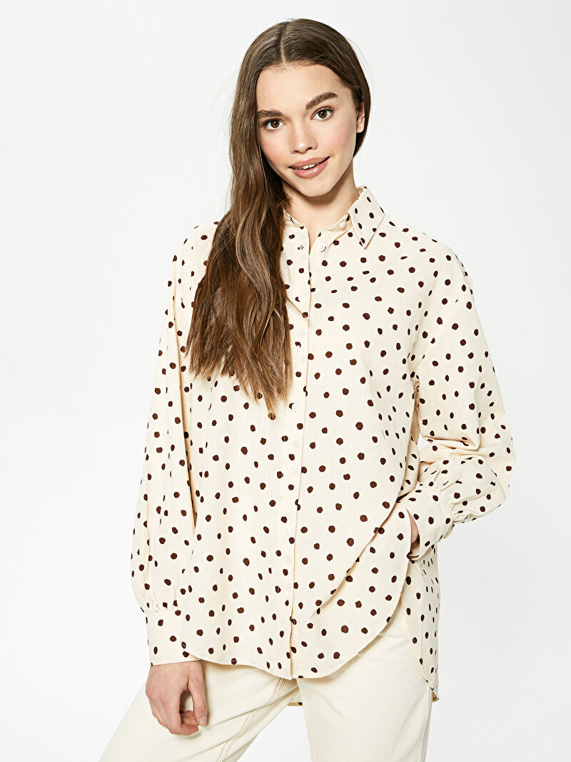Bej Lcw Casual Puantiye Desenli Uzun Kollu Poplin Kadin Gomlek Lc Waikiki