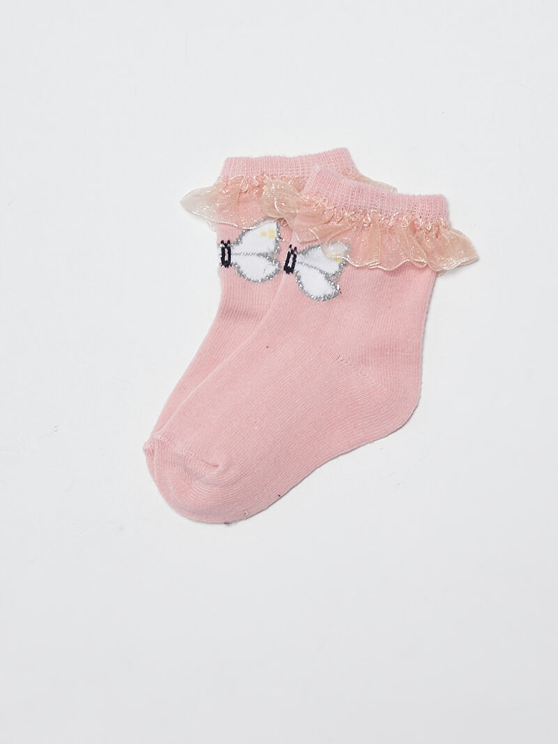 Pembe Desenli Kız Bebek Soket Çorap LC Waikiki