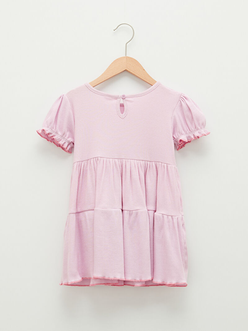 Lila Bisiklet Yaka Kısa Kollu Baskılı Kız Bebek Elbise