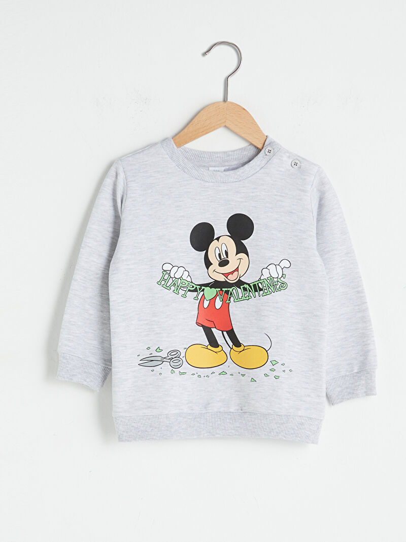 Gri Bisiklet Yaka Uzun Kol Mickey Mouse Baskili Erkek Bebek Sweatshirt Lc Waikiki