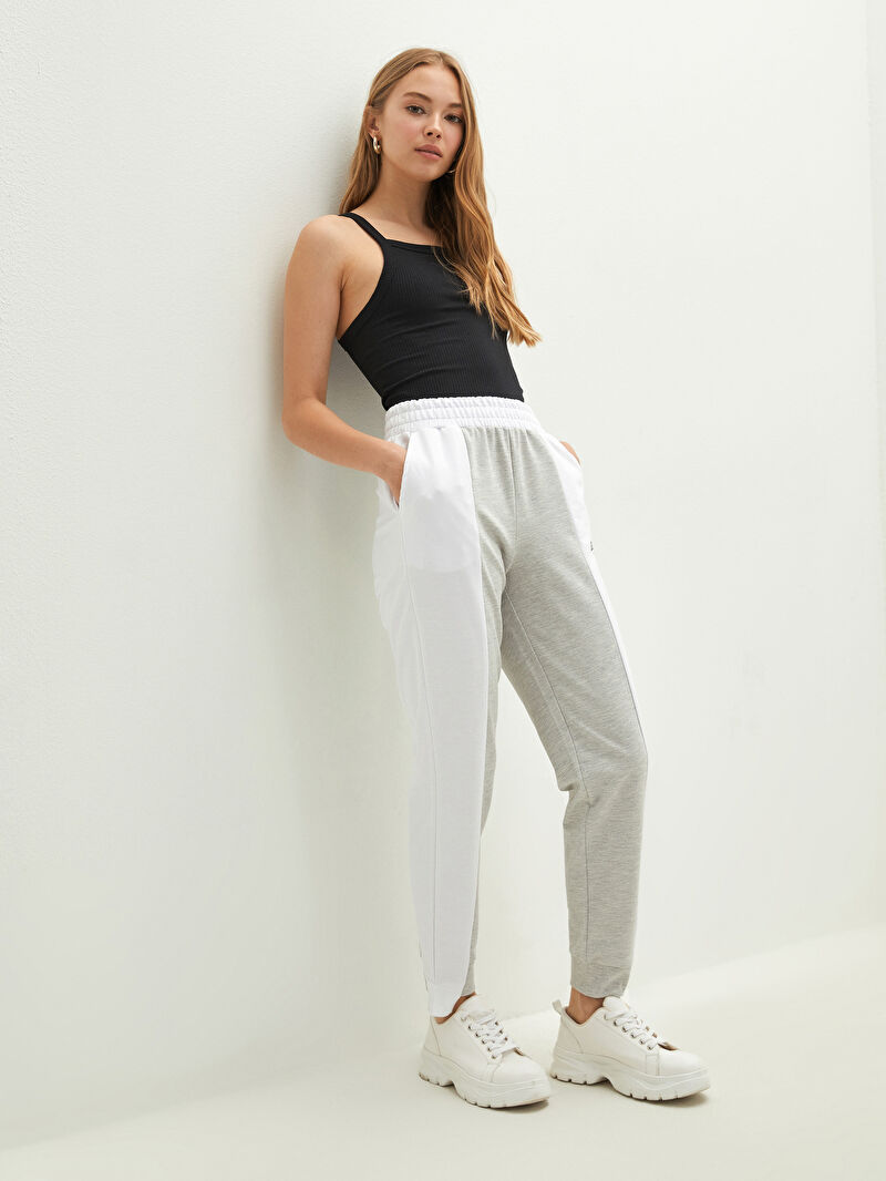 Beyaz Lcw Casual Beli Lastikli Renk Bloklu Cep Detayli Kadin Esofman Alti Lc Waikiki